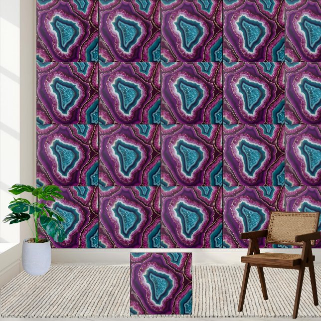Motif de carreaux d'agate de géodonnées Turquoise  (Purple and Teal Geode Agate Tile Pattern)
