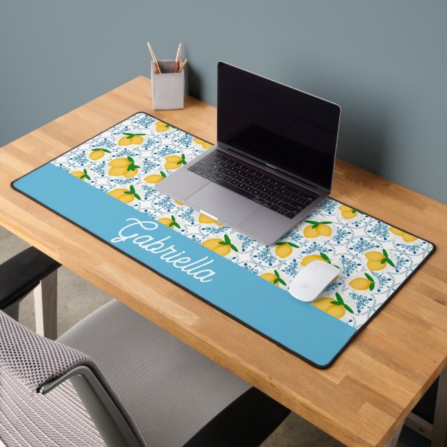 Motif de carrelage bleu citron de campagne françai (Bureau 2)