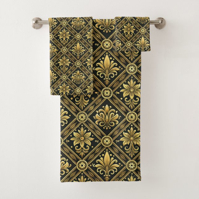 Motif de carrelage élégant noir or gris  (En situation)