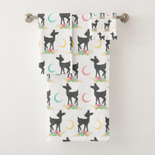 Motif de cerfs, Cerf de bébé, Boho, Fleurs, Lune