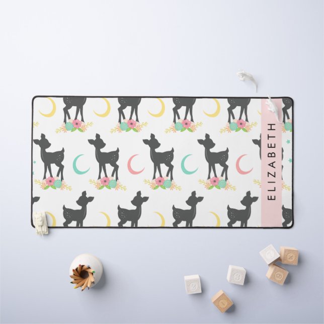 Motif de cerfs, Cerf de bébé, Boho, Fleurs, Votre  (Tableau pour enfants)