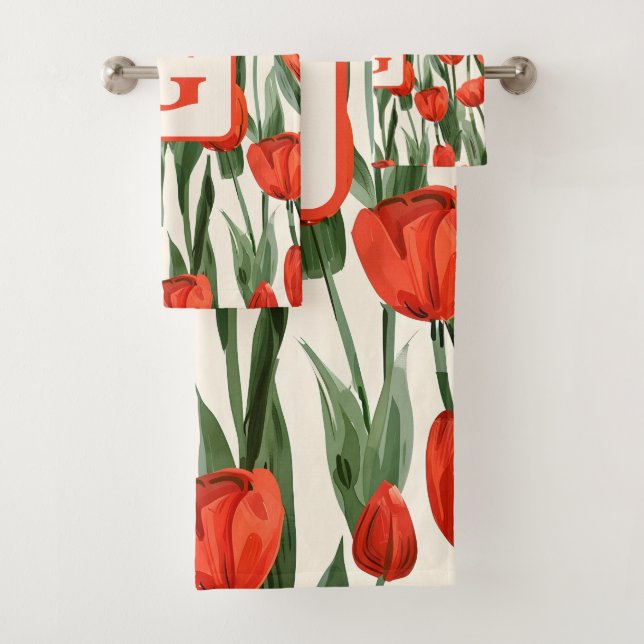 Motif de champ de tulipe rouge monogramme personna (En situation)