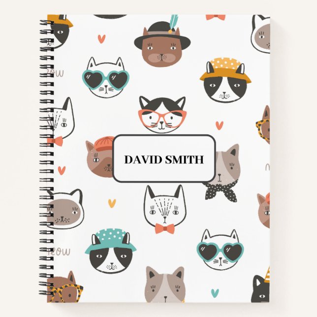Motif de chat mignon avec Carnet de nom (Devant)