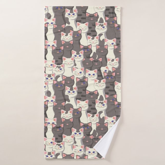 Motif de chats blancs et gris (Serviette de bain)