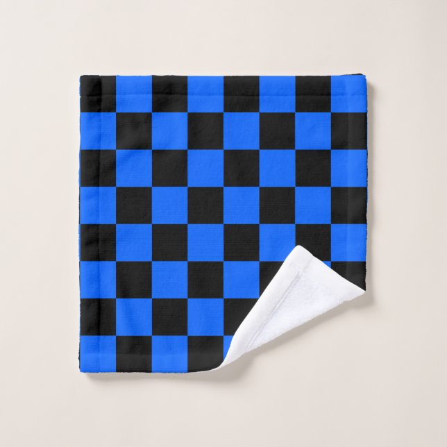 Motif de chèque en À damiers noir bleu (Gant de toilette)