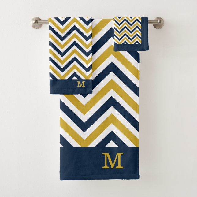 Motif de Chevron bleu jaune monogramme (En situation)