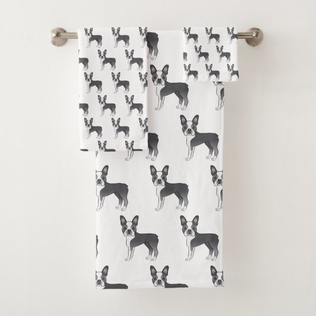Motif de chien de dessin animé Boston Terrier bleu (En situation)