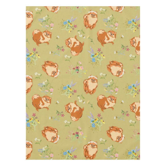 Motif de chien de Poméranie Florale Nappe (Devant)