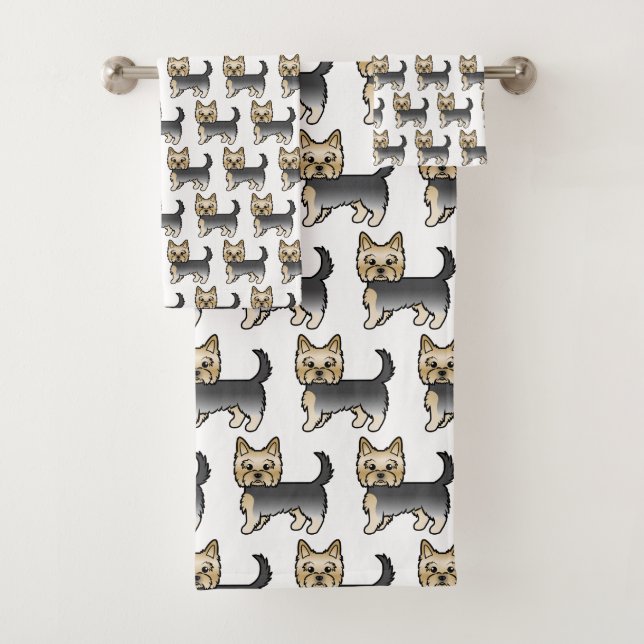 Motif de chien Yorkshire Terrier bleu et or (En situation)