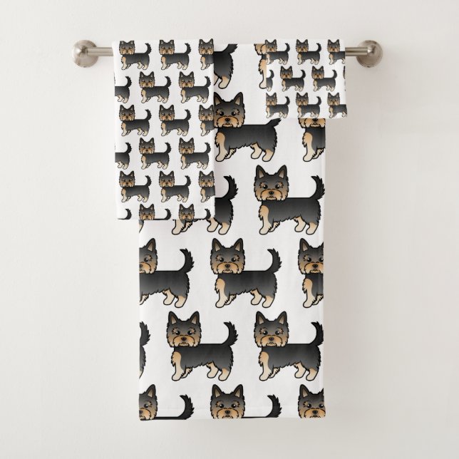 Motif de chien Yorkshire Terrier noir et feu (En situation)