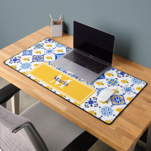 Motif de citron de pays français bleu monogramme n