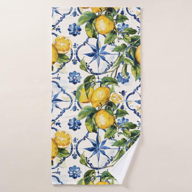 Motif de citron et carreaux de la côte d'Amalfi (Serviette de bain)