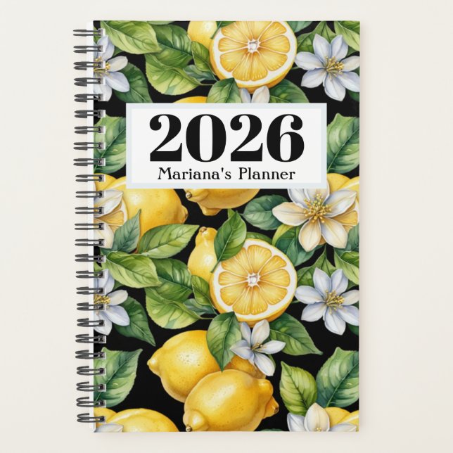 motif de citrons aquarelle avec fleurs 2026 (Devant)