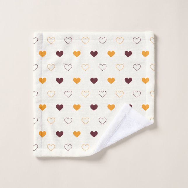 Motif de cœur avec des cœurs orange et marron (Gant de toilette)