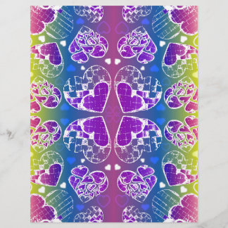 Motif de cœurs fantaisistes violet, bleu, jaune am