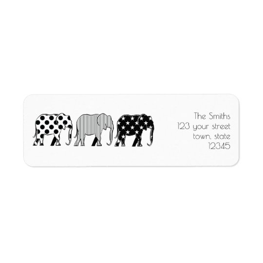 Motif de cool de noir d'éléphants de bande étiquettes d’adresse retour