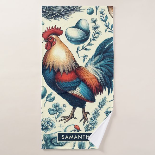 Motif de coq de ferme Retro (Serviette de bain)