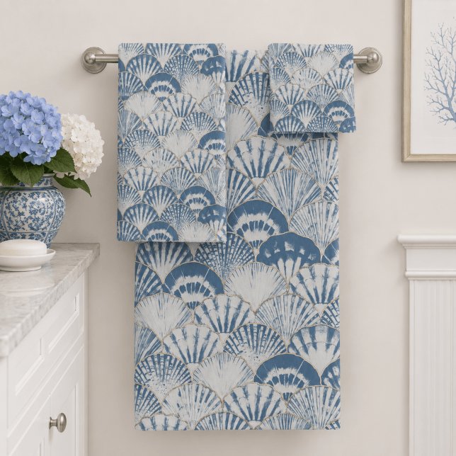 Motif de coquillage de mer bleu côtier de plage (Créateur téléchargé)