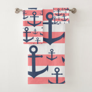 Motif de corail nautique d'ancre de bleu marine de