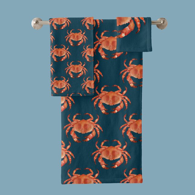 Motif de crabe côtier (Brown crab coastal crustacean bath towel set)