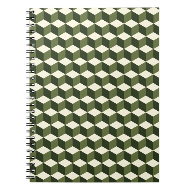 Motif de cube isométrique vert | carnet en spirale (Devant)