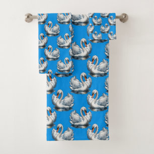 Motif de cygnes sur fond bleu 