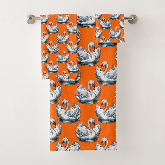 Motif de cygnes sur fond orange  (Créateur téléchargé)