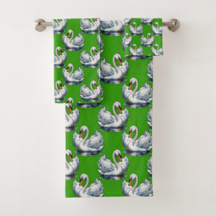 Motif de cygnes sur fond vert