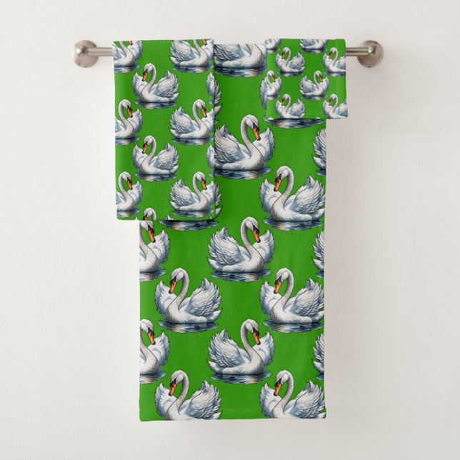 Motif de cygnes sur fond vert  (En situation)
