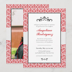 Motif de Damas rouge Photo Graduation Invitation