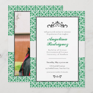 Motif de Damas vert Photo Graduation Invitation