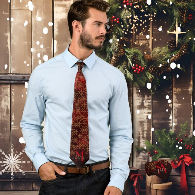 Motif de début mûre Monogramme rouge or Cravate de (Elegant Pattern Monogram Red Gold Neck Tie)