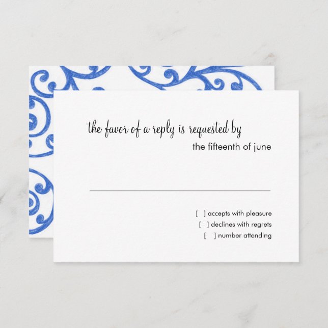 Motif de défilement de carte RSVP bleu (Devant / Derrière)