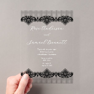 Motif de dentelle noire Invitation en acrylique tr