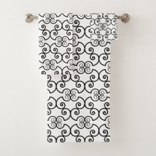 Motif de design en spirale noire sur fond blanc