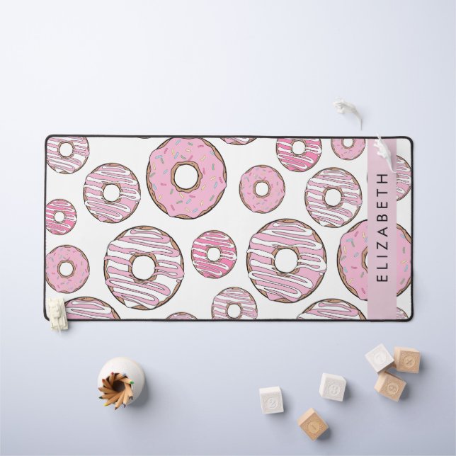 Motif De Donuts, Donuts Roses, Glace, Votre Nom (Tableau pour enfants)