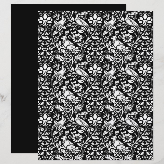 Motif de faisan et de lièvre, noir et blanc  (Devant / Derrière)