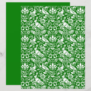 Motif de faisan et lièvre, vert émeraude et blanc