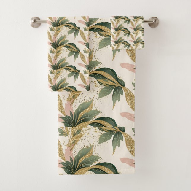Motif de feuille botanique élégant or et vert (En situation)