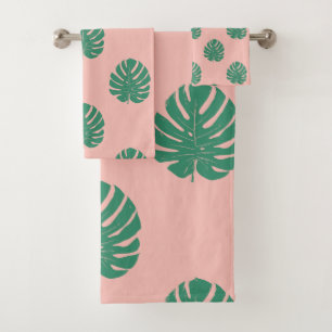 Motif de feuille de Monstera Tropical Rose et Vert