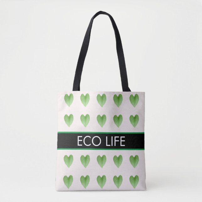 Motif de feuille en forme de cœur vert sur sac fou (Devant)