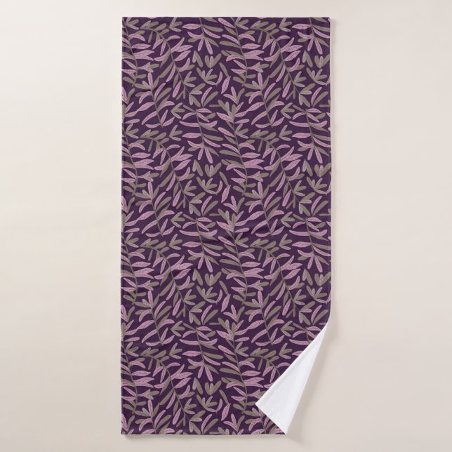 Motif de feuille rose et verte sur fond violet fon (Serviette de bain)