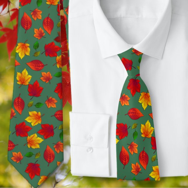 Motif de feuilles d'automne, cravate verte forêt d (Créateur téléchargé)