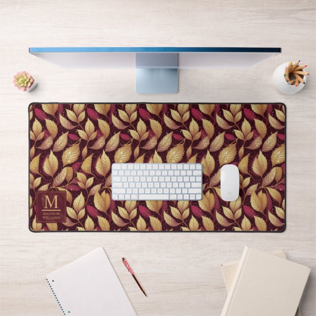 Motif de feuilles d'automne pailleté or marron rou (Bureau 1)