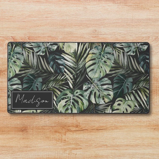 Motif de feuilles de forêt tropicale verte aquarel (In situ)