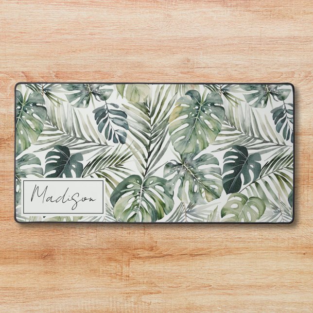 Motif de feuilles de forêt tropicale verte aquarel (In situ)