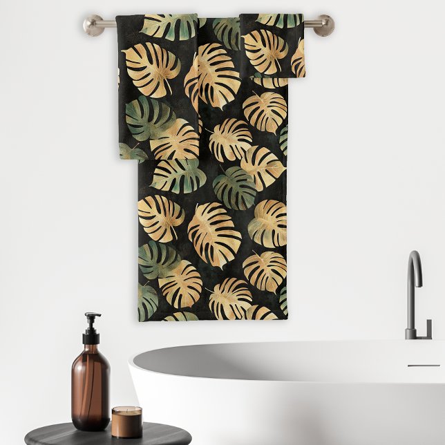 Motif de feuilles de Monstera tropicales noir vert (Créateur téléchargé)