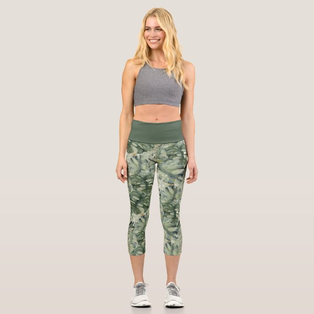 Motif de feuilles tropicales Capri Leggings (Recto)