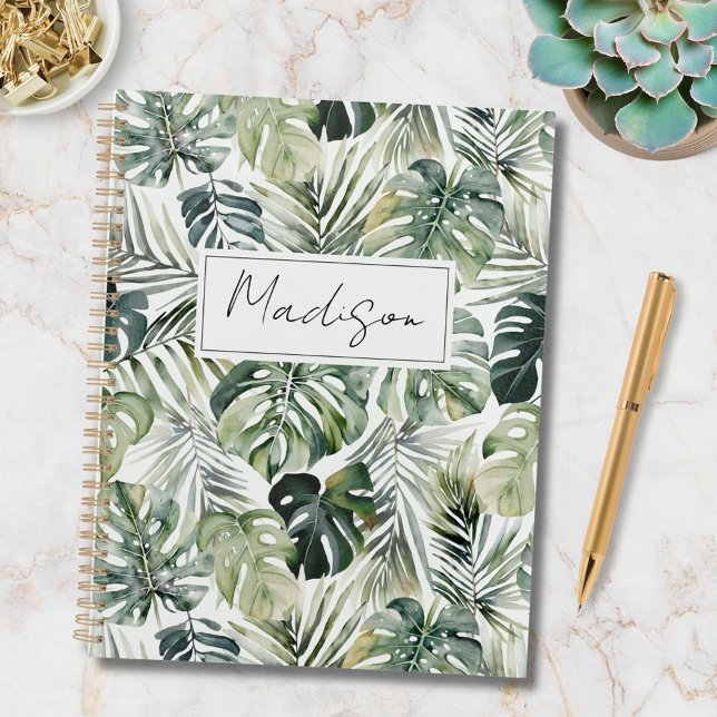 Motif de feuilles tropicales vertes aquarelle Mono (In situ)