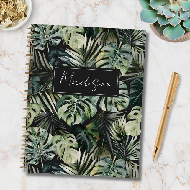 Motif de feuilles tropicales vertes aquarelle Mono (In situ)